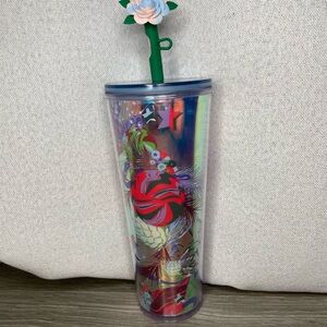 Starbucks Holiday Christmas 2023 Venti Tumbler Cup Reuseable Flower Straw
